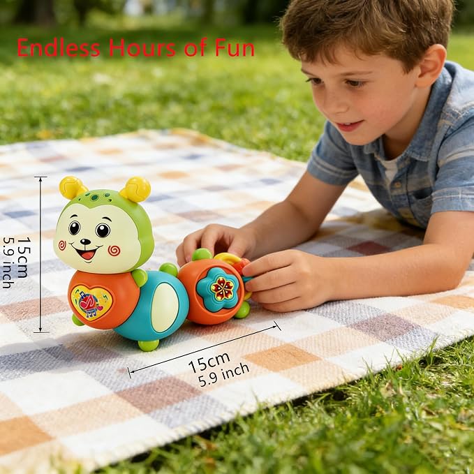 Baby Piano Drum Music Toy 6-12 Months, Twist Caterpillar Light Up Musical Keyboard Animal Sound, Toddler 12-24 Early Learning Educational Interactive Infant Toys Girl Boy Gift 1 Year Old