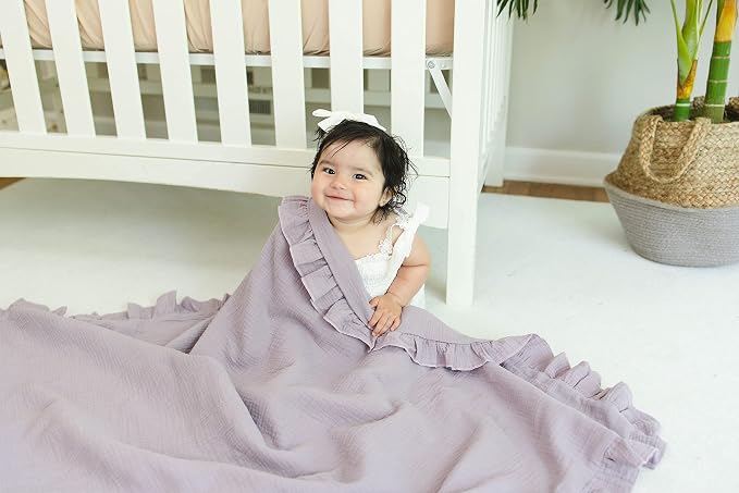 Leyl&Ari Toddler Blanket and Lovey Set | 100% Organic Cotton | Ruffled Lilac