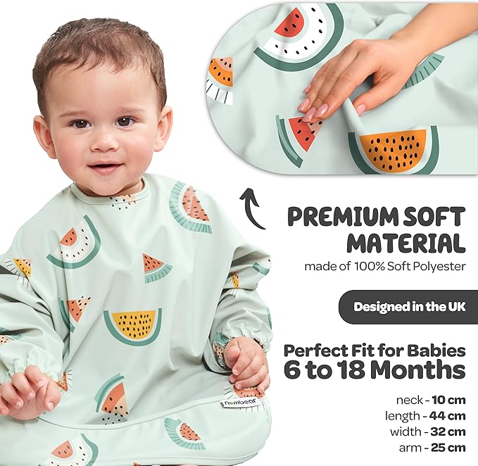 Waterproof Smock Baby Bibs for Eating (Boy or Girl 6-24 Months) - Toddler Long Sleeve Bib for Baby Led Weaning