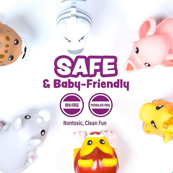 Tub Works® Savanna??Mold Free Bath Toys, 6 Pack | Sealed, No Hole Bath Toys Design Keeps Moisture Out | Soft, Squeezable & Float on Water | Easy-Grip Baby & Toddler Bathtub Toys | Great Baby Pool Toys