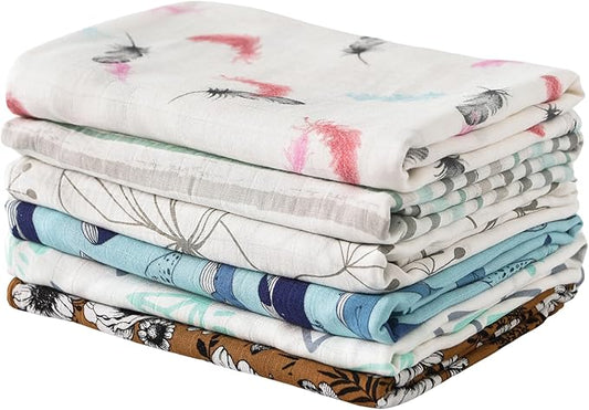 TADO MUSLIN Baby Swaddle Blanket, 6-Pack 47x47 70% Rayon from Bamboo 30% Cotton 2-Layer Muslin Blankets, Large Soft Breathable Receiving Blankets for Newborn Boys Girls, Machine Washable