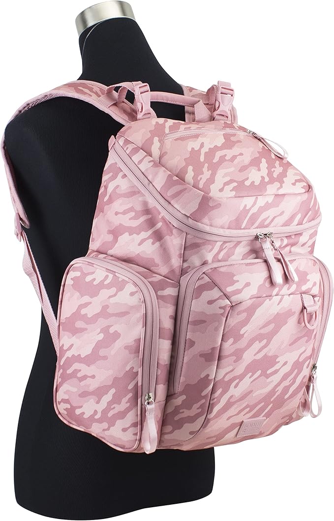BODHI Baby Tech Top Loader Diaper Bag Backpack with removable changing pad, Unisex, for Moms and Dads - Pink Camo