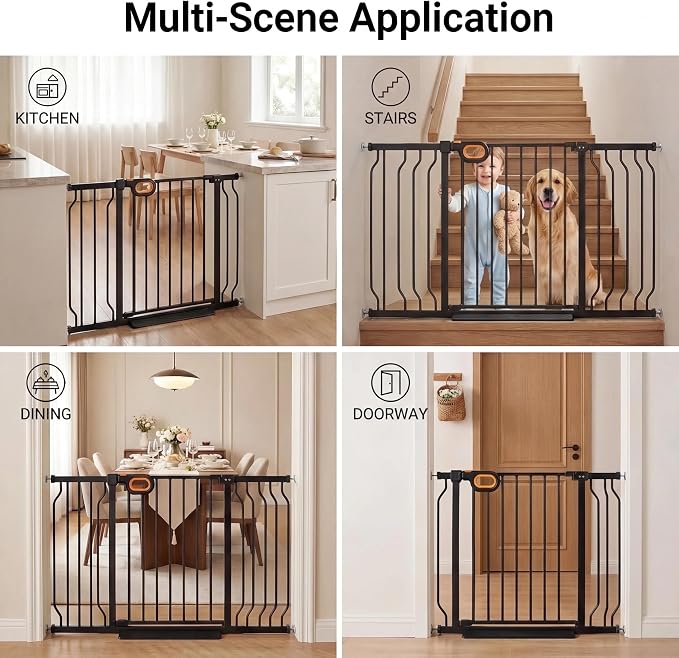 Baby Gates Extra Wide for Doorways 100-104.7 Inch Extra Wide Pressure Mounted Baby Dog Gate for the House Indoor Large Openning Metal Safety Gate No Drilling with Walk-Through Door,Black