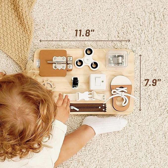 Potatomato Busy Board Toddlers - Montessori Educational Fidget Toys for Baby - Wooden Sensory Toys Autistic Children - Preschool Learning Activities Fine Motor Skills – Travel Toy for 3 4 Years