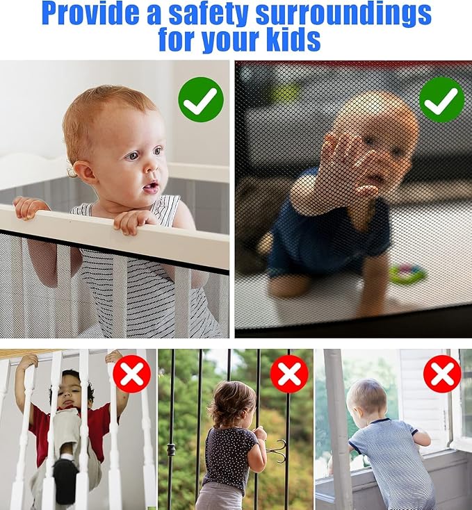 Baby Gate for Stairs, Banister Guard for Kids, Pets, Toys, 10ft L x 2.6 ft H, Mesh Netting Safety Net for Balcony Rail Stair, Stairway Net Baby Safety Products for Indoor & Outdoor (Black)
