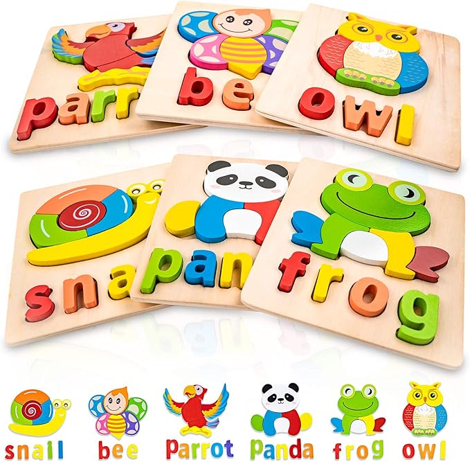 Toddler Puzzles,Wooden Puzzles for Todder 1 2 3 Years Old Boys Girls Eco Friendly Wooden Toys Educational Preschool Gift for Kids(6 Pack)