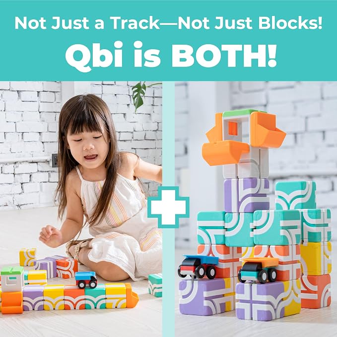 QBI Magnetic Blocks for Toddlers Ages 2-4｜STEM Magnetic Building Blocks with Trucks & Fruit Tiles｜Montessori Magnet Building Cubes for Kids｜Educational Gifts for Boys & Girls Ages 2+ (32PCS)