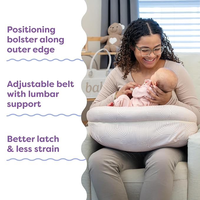 Boppy Complete Nursing Pillow, Breastfeeding & Bottle Feeding Ergonomic 2-in-1 Feeding Pillow with Removable Belt, CloseComfort No-Gap Design, Full-Length Bolster, Washable Cover-Oat Retro Arches