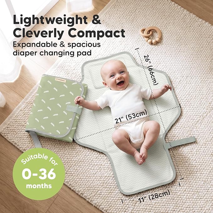 KeaBabies Portable Changing Pad for Baby, Travel ??26 x 21 Wipeable, Waterproof, Foldable Baby Diaper Changing Mat for Diaper Bag, Caddy, Car, Bed, Newborn, Compact Changer Mat Station (Acacia)