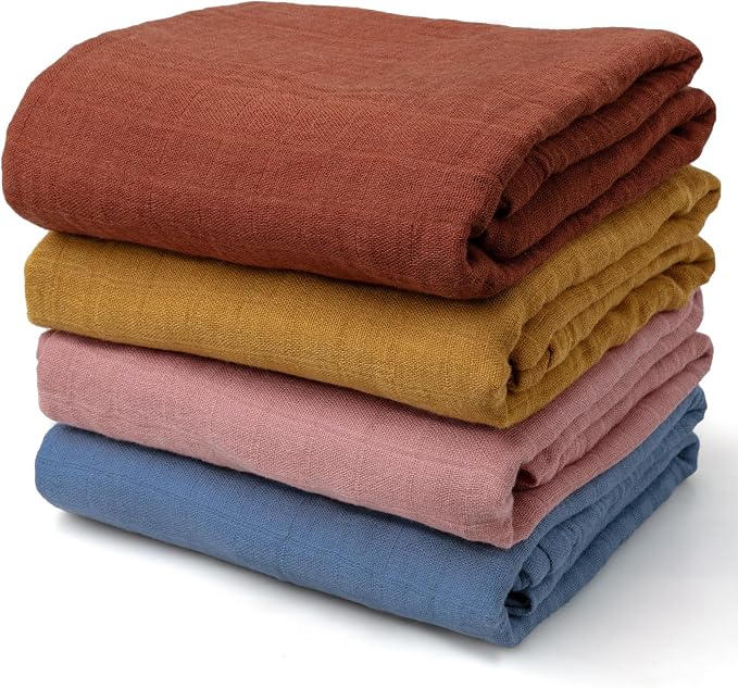 Muslin Swaddle Blankets for Baby Boys and Girls, 4-Pack Breathable Soft Receiving Blanket Wrap, Baby Essentials, Registry & Gift, 47 x 47 inches Brown