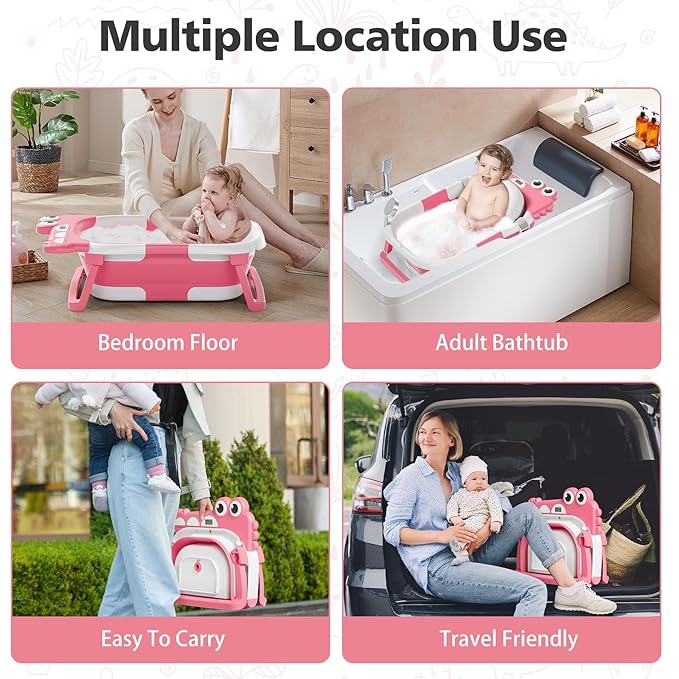 TPN Collapsible Baby Bathtub, Baby Bath Tub with Soft Cushion & Real-Time Thermometer, Baby Bathtub Infant to Toddler Tub (0-36 Months), Portable Newborn Travel Bath tub