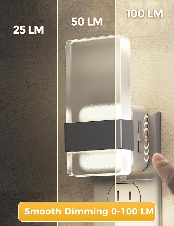 L LOHAS LED Night Light, Night Lights Plug Into Wall, Decorative Nightlight with Light Sensor, 0-100LM Dimmable Nightlights, Daylight Wall Sconce-Style Acrylic Nitelight for Bathroom, Hallway,Gift