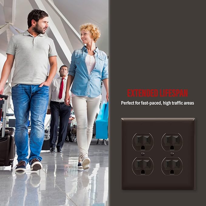 ENERLITES Double Duplex Wall Plate, Two Gang Electrical Outlet Cover, Standard Size 2-Gang 4.5" x 4.57", Unbreakable Polycarbonate Thermoplastic, UL Listed, 8822-BR, Brown