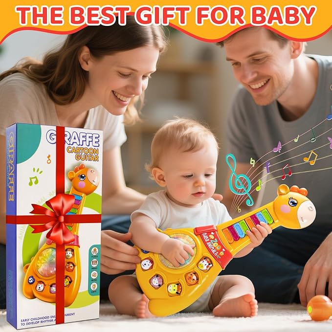 Marstone Toys for 1 2 Year Old Boy and Girl Birthday Gift: Baby Musical Guitar Piano Toys 12-18 Month with Animal Sound and Light, 1st First Learning Educational Gift for Toddlers