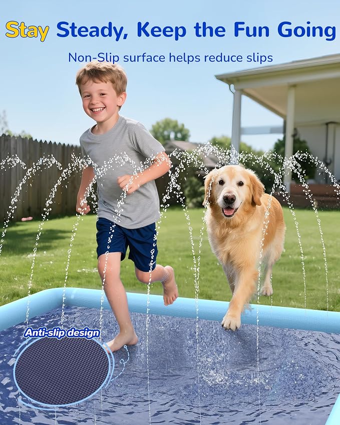 VISTOP Non-Slip Splash Pad for Kids and Dog, Thicken Sprinkler Pool Summer Outdoor Water Toys - Fun Backyard Fountain Play Mat for Baby Girls Boys Children or Pet Dog (50 * 50 inch, Blue&Blue)