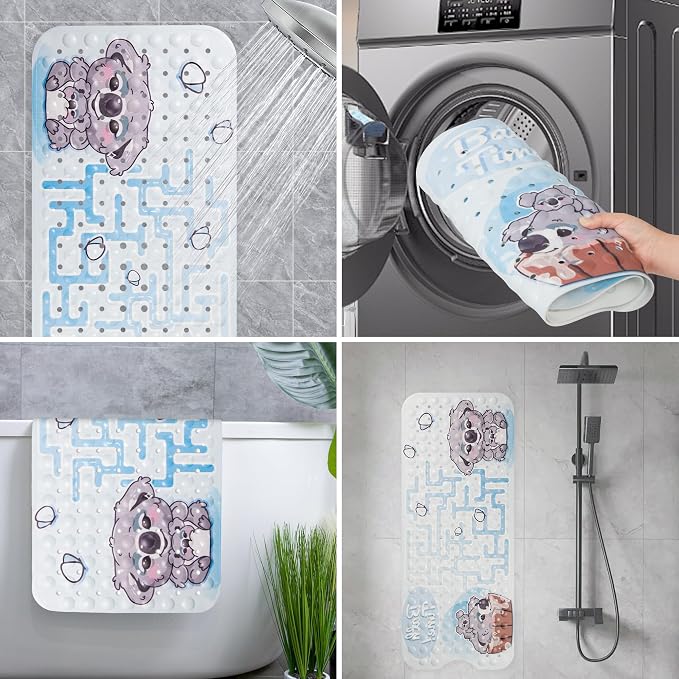 Baby Bathtub and Shower Mat, Non Slip with Suctions Cups and Drain Holes, Machine Washable, Bath Mat for Tub for Kids, 39.5 x15.7 Inch, Koala Print