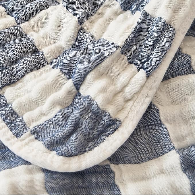 Ultra Soft Checkered Muslin Baby Blanket Pack of 2 Cotton Swaddles Bed Blankets for Babies and Toddlers Boys Newborn 42 x 42 inches (Blue and Coffee)