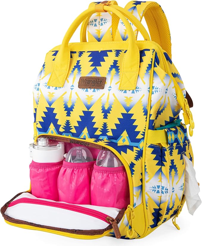 Wrangler Aztec Backpack Organized Daypack Travel Baby Bag with Stroller Strap and Side Bottle Pockets