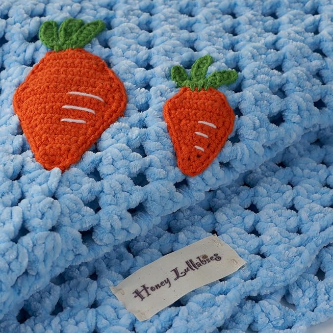 Handmade Baby Blanket with Crochet Carrot Design ??Warm, Soft and Playful Gift for Babies, Perfect for Crib, Stroller, Everyday Comfort and Baby Shower