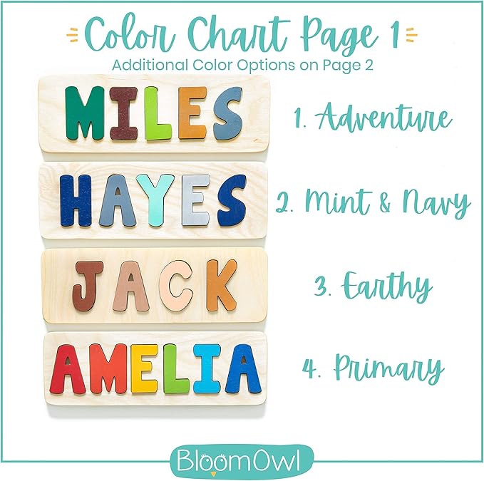 Personalized Wooden Name Puzzle for Kids, Handmade in USA by Bloom Owl, Custom Baby Gifts for Boys and Girls Easter or First Birthday, Montessori Toys for Toddlers 1-3, Baby Puzzle