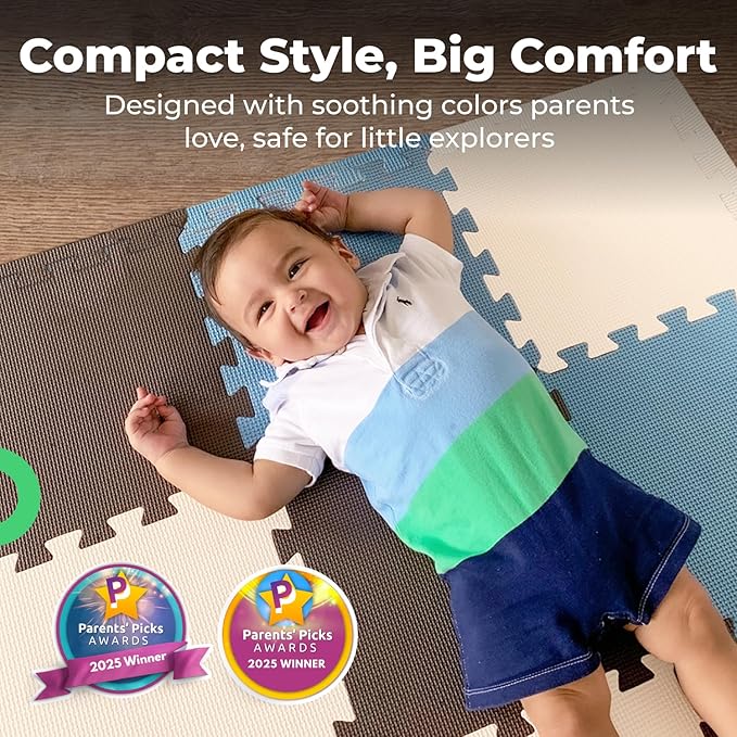 MioTetto Baby Play Mat, Comfortable Playtime Mat ??Portable Foam Floor Tiles, Safe Baby mat for Floor for Crawling & Development, Soft Play mat for Babies, Stylish Interlocking Foam Tiles
