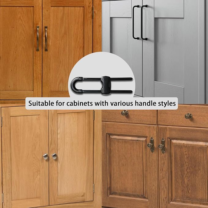 Cabinet Locks Baby Proofing U-Shaped Child Locks for Cabinets Latches Adjustable (Black,1 pack of 6)