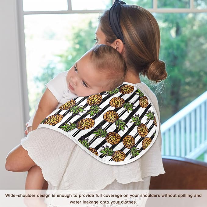 Pineapple Fruits Stripe Muslin Burp Cloths for Baby Boys and Girls - 2-Pack Ultra Absorbent Muslin Washcloths, Newborn Towel, Milk Spit Up Rags, Burp Cloth Bibs, 22 x 11 Inch