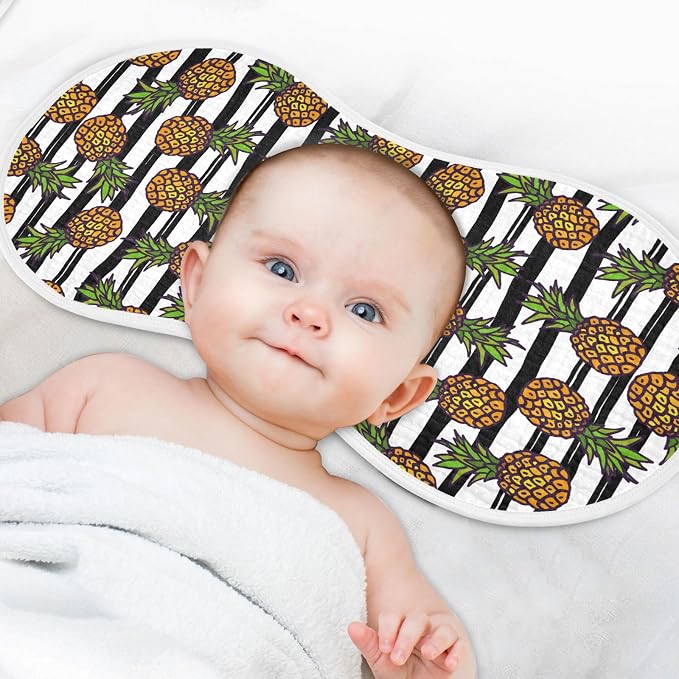 Pineapple Fruits Stripe Muslin Burp Cloths for Baby Boys and Girls - 2-Pack Ultra Absorbent Muslin Washcloths, Newborn Towel, Milk Spit Up Rags, Burp Cloth Bibs, 22 x 11 Inch