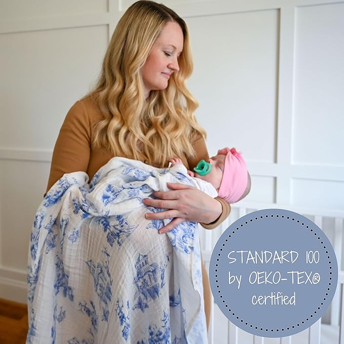 LollyBanks Swaddle Blanket for Girls, 100% Cotton Muslin Swaddle Blankets for Newborns, 47 x 47 Inches Soft and Breathable Baby Blanket, Baby Essentials, Registry (Floral and Painting 2 Pack)