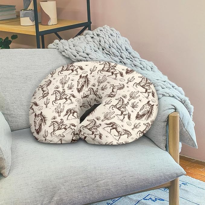 Jeiento Cartoon Western Cowboy Horse Nursing Pillow Cover for Mom Soft Comfortable Breastfeeding Feeding Pillow Slipcover for Newborn,Zipper U-Shape Pillowcase Decor