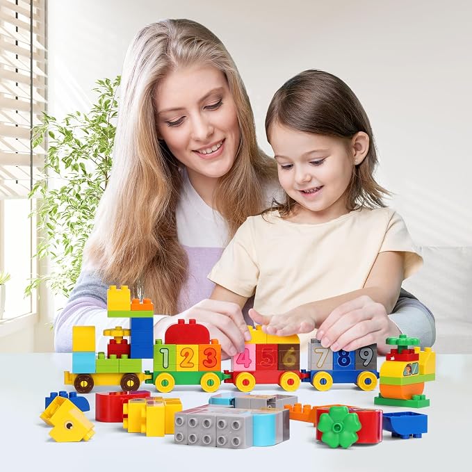 Creative Building Blocks - 116 Pieces Large-Size Blocks, Build Train Animal, Ideal STEM Toy for 3 Year Old Kids