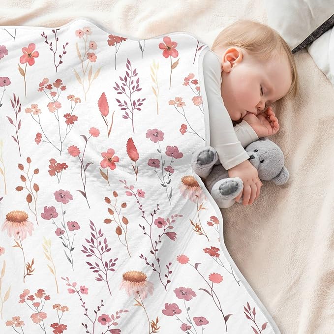 Ollabaky Wildflowers Watercolor Baby Blanket for Boys Girls, Cotton Toddler Newborn Swaddle Blanket for Stroller Crib Nursery Receiving Blanket Infant Unisex 30"x40"