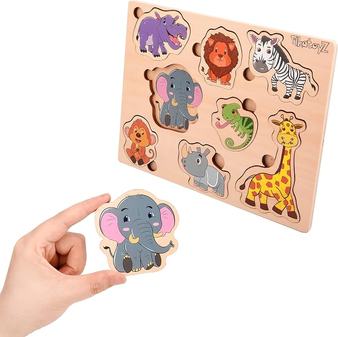 Pikatoyz® Wooden Puzzles for Toddlers 1-3 – Montessori Educational and Learning Toys – Wooden Baby Puzzle for Kids 1 Year and Up – Developmental Toys – Baby Puzzles for Early Learning