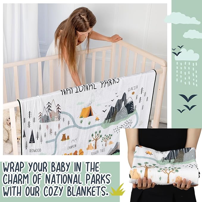 SmoothNovelty National Parks Muslin Blanket 47 x 47 Inch Warm Soft Cotton Muslin Swaddle Blanket Nursery Swaddling Wrap Quilt for Bedding Gift, Cold Weather, Adventure Hiking Camping Lovers