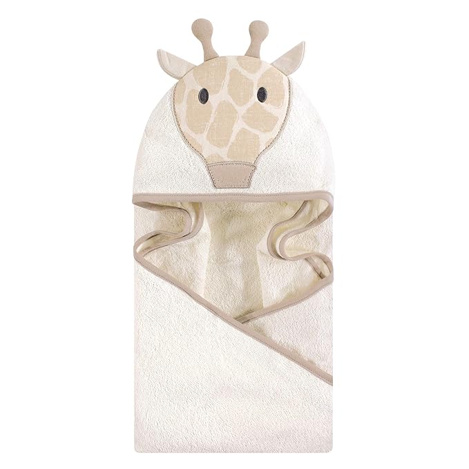 Hudson Baby Unisex Baby Cotton Animal Face Hooded Towel, Modern Giraffe, One Size