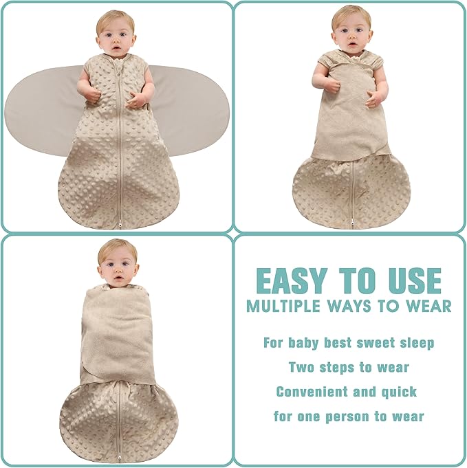 BSTOPPT Fleece Newborn Sleep Sack Baby Swaddle,3-Way Adjustable Wearable Blanket,2 Pack Fleece Swaddling sleeping bag TOG 2.0， (Brown & Dark Green, 0-3 Months)