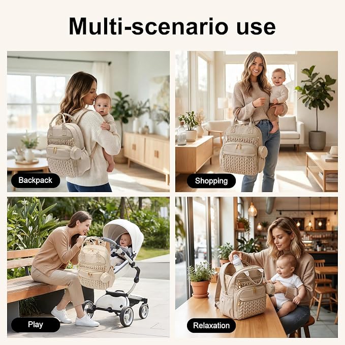 Diaper Bag Backpacks Stylish Baby Diaper Bag Waterproof Travel Backpack with Changing Pad Stroller Strap Insulated Pockets(Khaki)