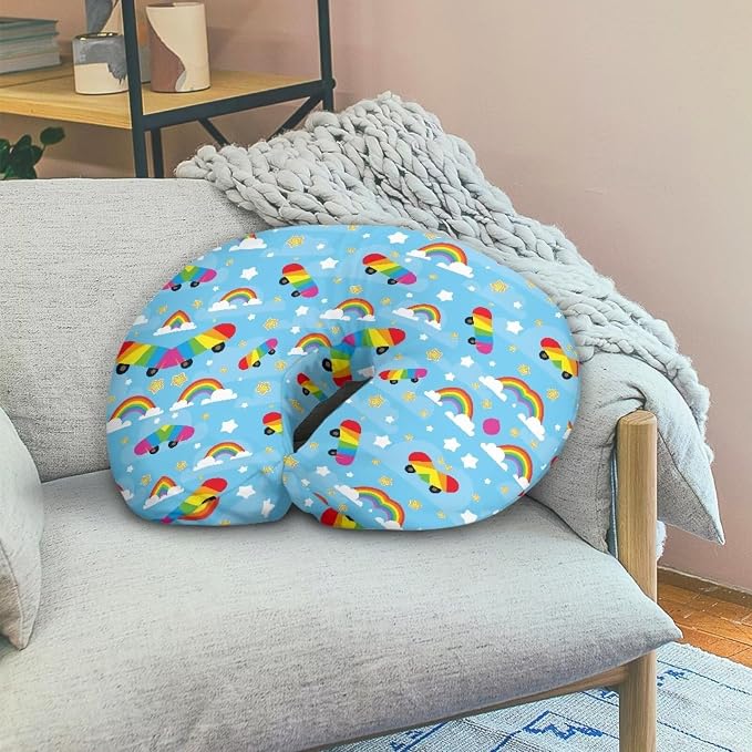 Breastfeeding Pillowcase Skateboard and Rainbow Pattern Polyester Stretch Ideal for Breastfeeding and Bottle Feeding Removable (Pillowcase Only)