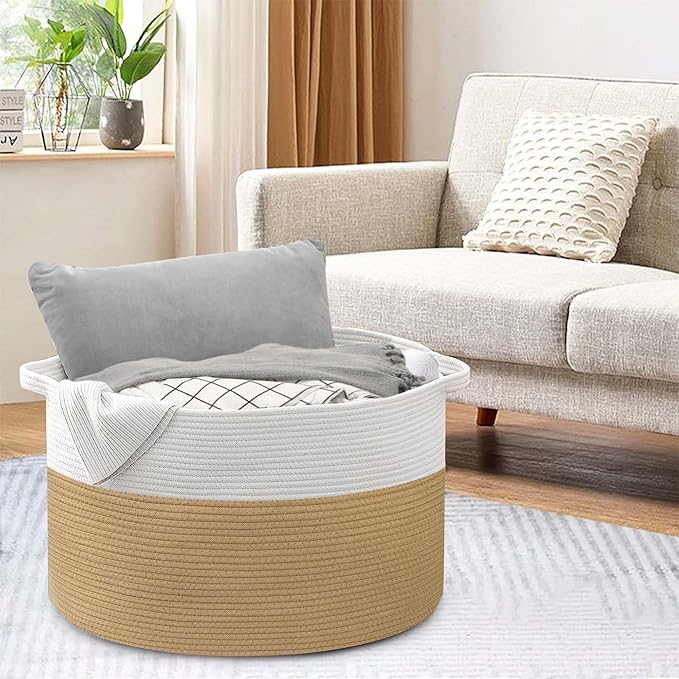 MEGASKET Extra Large Storage Basket, 22??x 22??x 14??Cotton Rope Bins for Storage, Wicker Baby Laundry Basket, Kids, Woven Kids Toy Bin Box, Decorative Baskets for Organizing Clothes, Towels, Blankets