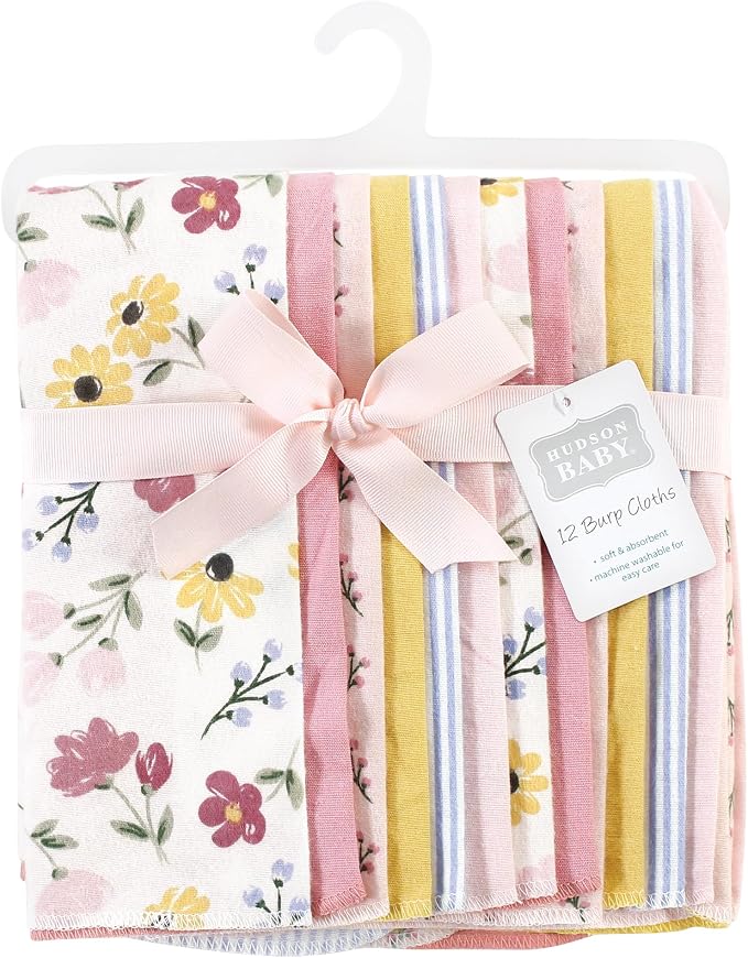Hudson Baby Unisex Baby Cotton Flannel Burp Cloths Bundle, Soft Painted Floral, One Size