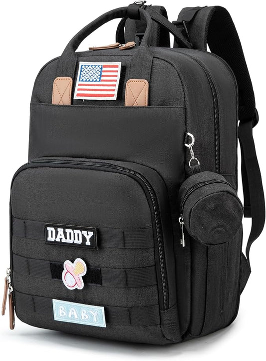 Expandable Baby Diaper Backpack - Large Capacity, Insulated Bottle Pockets, Stroller Straps, Laptop Sleeve & Pad(Black)