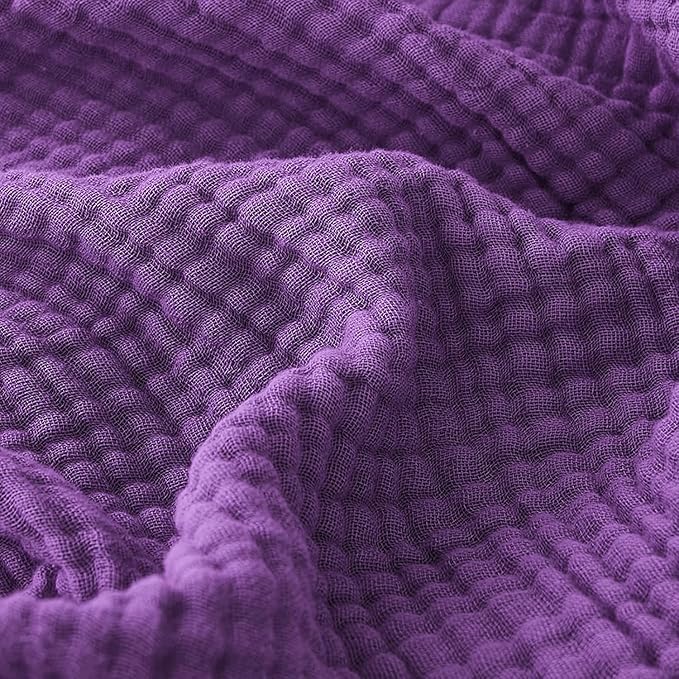 EMME Cotton Muslin Queen Blanket Bed Layering Breathable Gauze Blanket Soft Lightweight Blankets Adults (Purple, 90"x90")