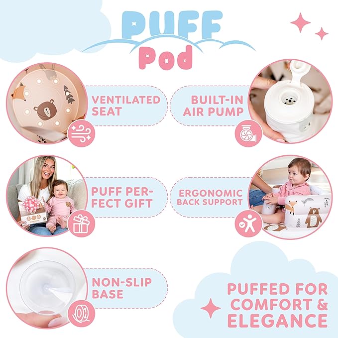 Inflatable Chair for Baby with Safety Harness, Built-in Pump & Non-Slip Base ??Infant Sit Up Seat for 3-36 Months, Portable Blow Up Baby Chair for Travel, Easy to Clean
