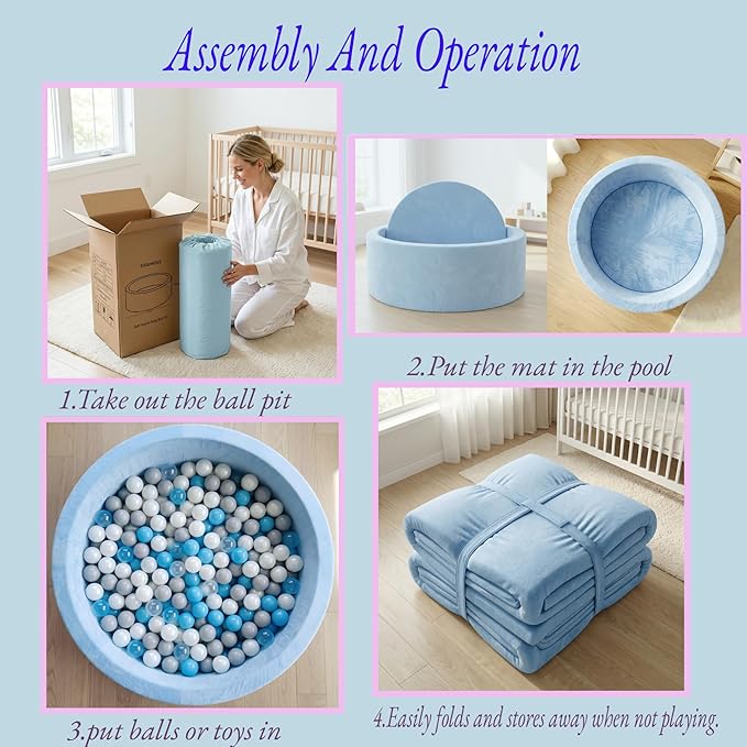 Foam Baby Ball Pit, 35.4"x 11.8" Ball Pits for Toddlers, Soft Round Kiddie Playpen Ball Pool for Kids with Soft Memory Sponge, Ideal Gift for Babies Indoor and Outdoor Game,Blue(Balls not Included)