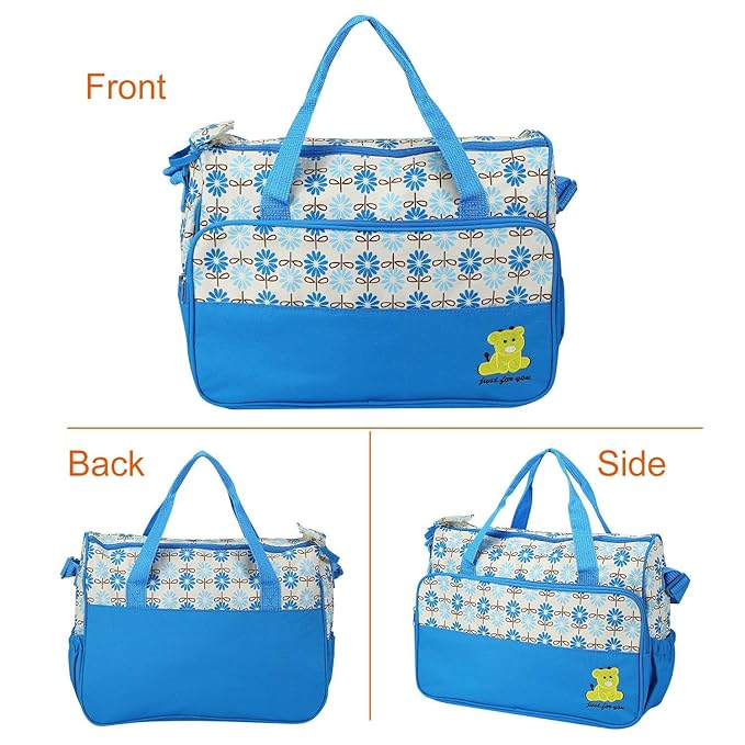 Moclever Diaper Bag Tote Set, 5PCS Baby Bags for Mom and Dad ??Large Maternity Travel Bag with Insulated Bottle Holder, Food Bag & Portable Changing Pad, Waterproof Baby Essentials Organizer (Blue)
