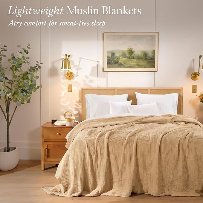 Threadmill King Size Blanket | 4 Layer 100% Cotton Gauze Blanket| Lightweight, Breathable, Pre Washed Cozy Summer Muslin Blanket |Throw Blanket for Couch, Bed, or as a Picnic Blankets | Beige