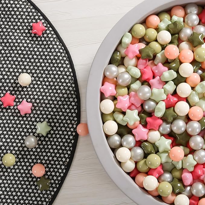 GOGOSO Ball Pit Balls for Toddlers Phthalate-Free BPA-Free Non-Toxic Crush Proof Soft Plastic Play Balls Baby Kids Shape Tent Pool Playhouse Playpen Party Decor,Stars Pink+Green+White Netural,100PCS