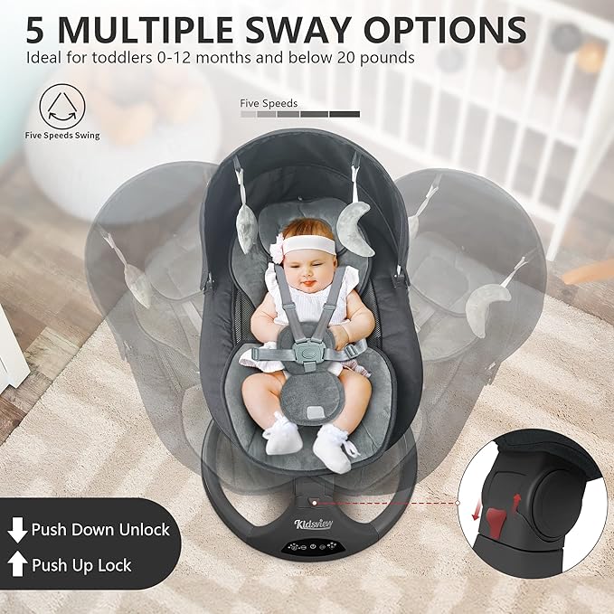 Baby Swings for Infants | Electric Bouncer for Babies,Portable Baby Swing for Newborns,5 Speeds,3 Seat Positions