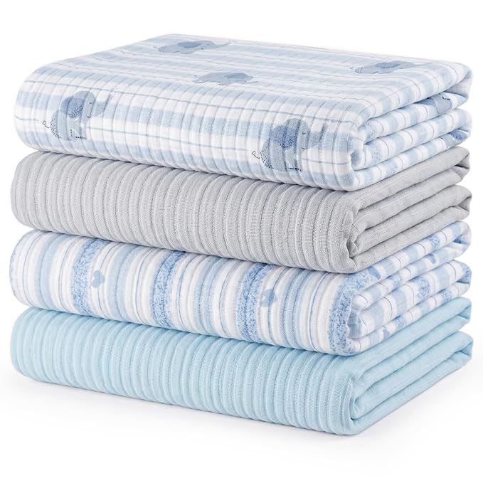 Muslin Swaddle Blankets for Newborns, 4 Pack Multipurpose 100% Organic Cotton, Ultra Soft Breathable Receiving Blanket 47 x 47 inches, Swaddle Wrap for Baby Boys & Girls