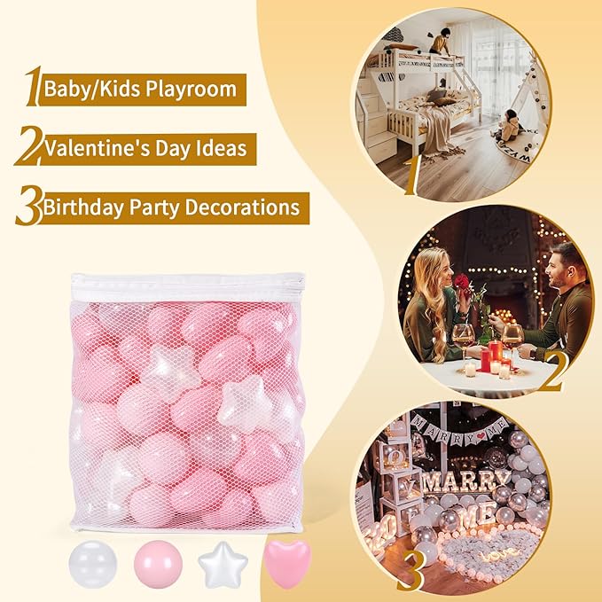 TRENDPLAY Ball Pit Balls Star and Heart Shapes for Toddlers - 50 100 200 500 Count Plastic Balls for Ball Pit Fun and Play